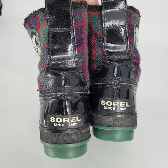 Sorel Tivoli black bumper red greed plaid rubber waterproof booties 10 - Picture 12 of 12